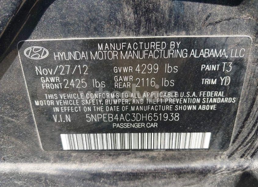 Photo 9 of 2013 Hyundai Sonata GLS (VIN 5NPEB4AC3DH651938)