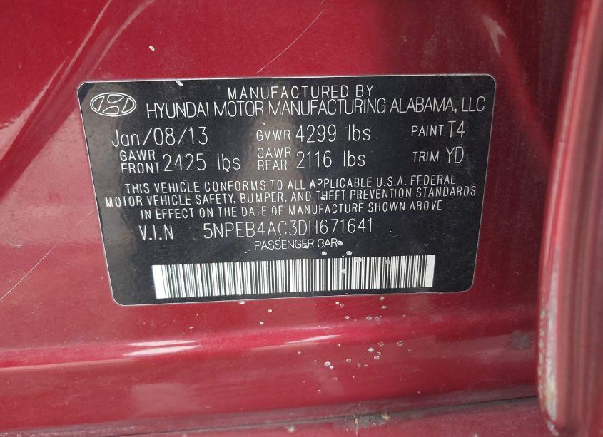 Photo 9 of 2013 Hyundai Sonata GLS (VIN 5NPEB4AC3DH671641)