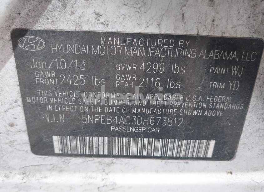Photo 9 of 2013 Hyundai Sonata GLS (VIN 5NPEB4AC3DH673812)