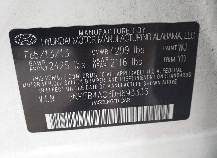 Photo 9 of 2013 Hyundai Sonata GLS (VIN 5NPEB4AC3DH693333)