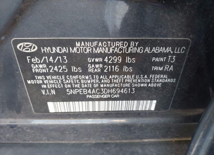 Photo 9 of 2013 Hyundai Sonata GLS (VIN 5NPEB4AC3DH694613)