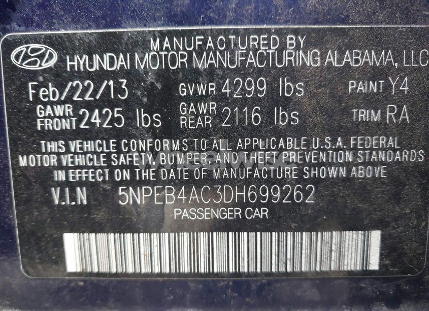 Photo 9 of 2013 Hyundai Sonata GLS (VIN 5NPEB4AC3DH699262)