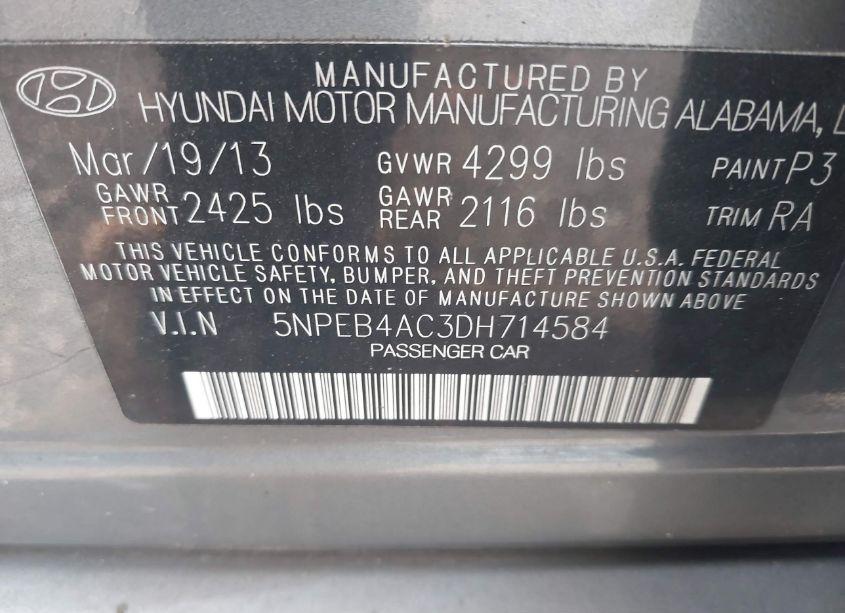 Photo 9 of 2013 Hyundai Sonata GLS (VIN 5NPEB4AC3DH714584)