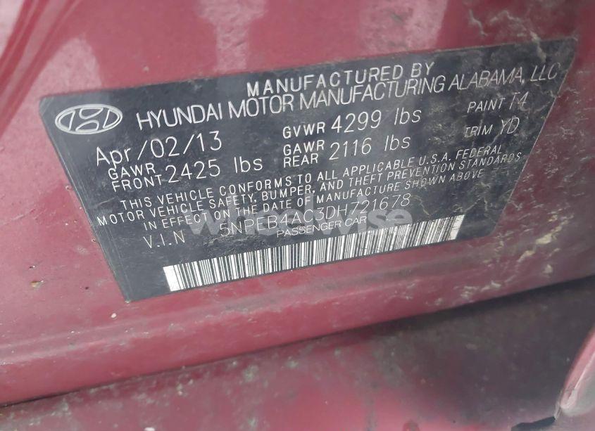 Photo 9 of 2013 Hyundai Sonata GLS (VIN 5NPEB4AC3DH721678)