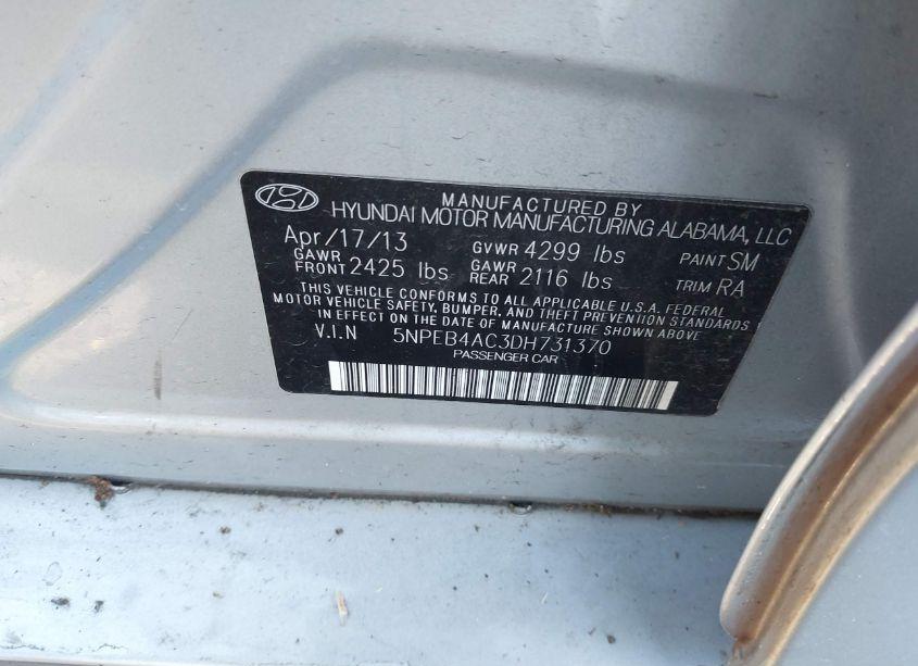 Photo 9 of 2013 Hyundai Sonata GLS (VIN 5NPEB4AC3DH731370)
