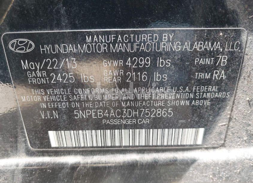 Photo 9 of 2013 Hyundai Sonata GLS (VIN 5NPEB4AC3DH752865)