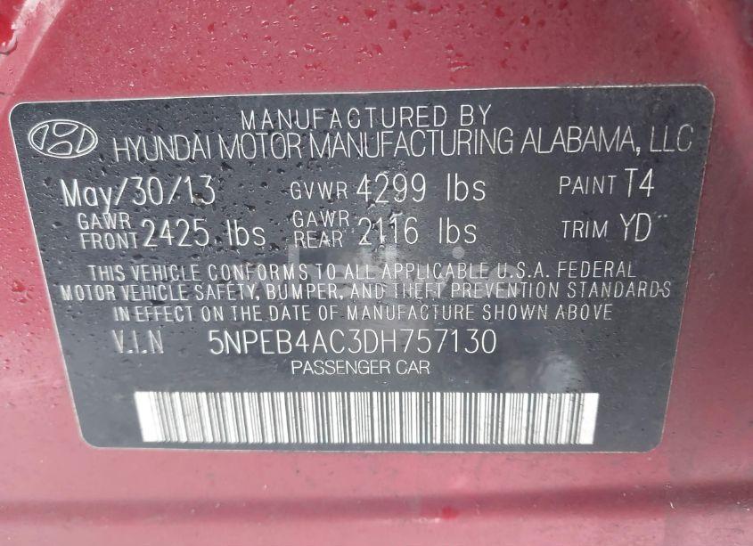 Photo 9 of 2013 Hyundai Sonata GLS (VIN 5NPEB4AC3DH757130)