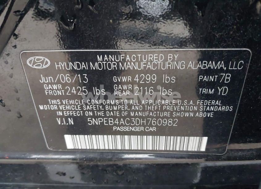 Photo 9 of 2013 Hyundai Sonata GLS (VIN 5NPEB4AC3DH760982)