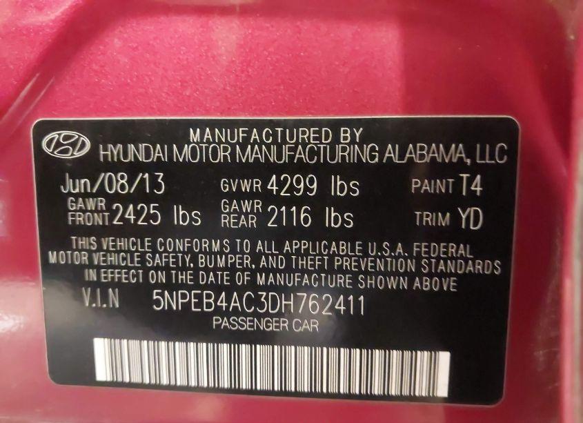Photo 9 of 2013 Hyundai Sonata GLS (VIN 5NPEB4AC3DH762411)