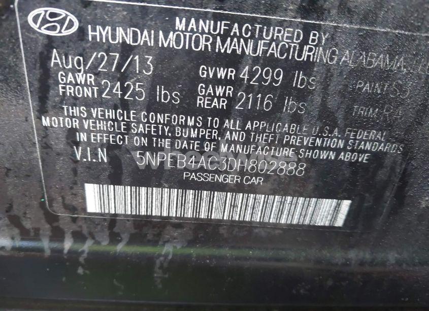 Photo 9 of 2013 Hyundai Sonata GLS (VIN 5NPEB4AC3DH802888)