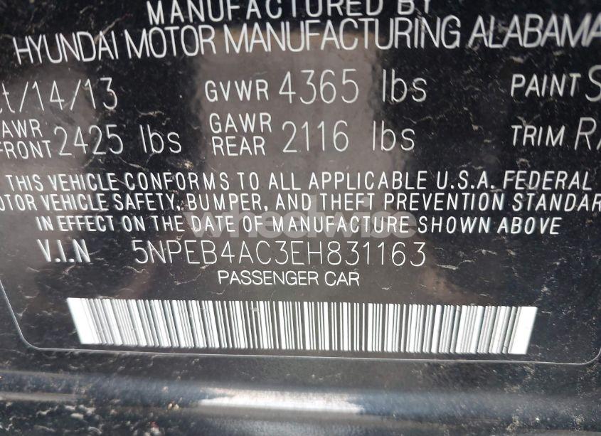 Photo 9 of 2014 Hyundai Sonata GLS (VIN 5NPEB4AC3EH831163)