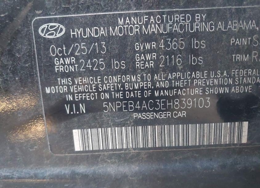 Photo 9 of 2014 Hyundai Sonata GLS (VIN 5NPEB4AC3EH839103)