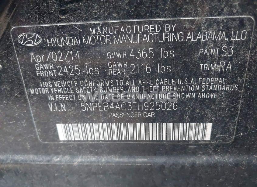 Photo 9 of 2014 Hyundai Sonata GLS (VIN 5NPEB4AC3EH925026)