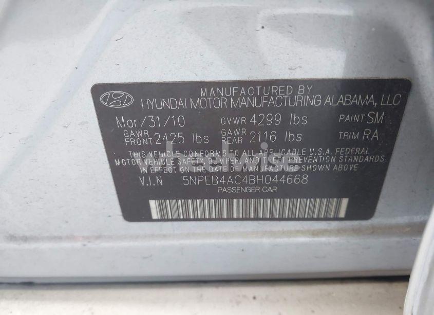 Photo 9 of 2011 Hyundai Sonata GLS (VIN 5NPEB4AC4BH044668)