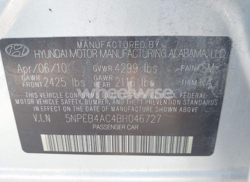 Photo 9 of 2011 Hyundai Sonata GLS (VIN 5NPEB4AC4BH046727)