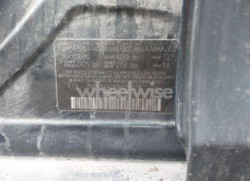 Photo 9 of 2011 Hyundai Sonata GLS (VIN 5NPEB4AC4BH050518)