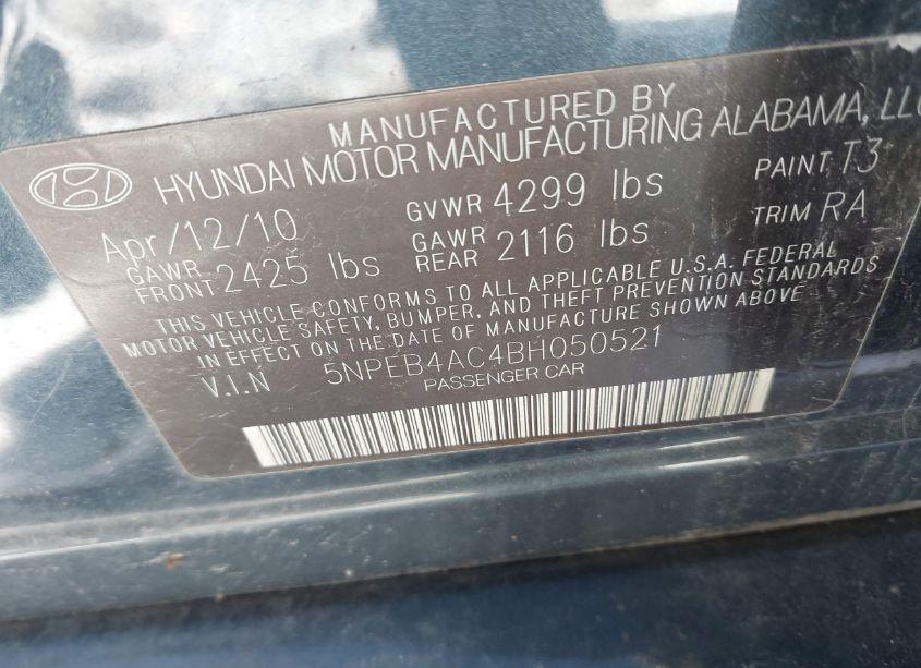 Photo 9 of 2011 Hyundai Sonata GLS (VIN 5NPEB4AC4BH050521)