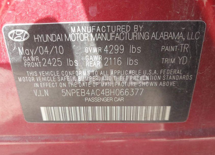 Photo 9 of 2011 Hyundai Sonata GLS (VIN 5NPEB4AC4BH066377)