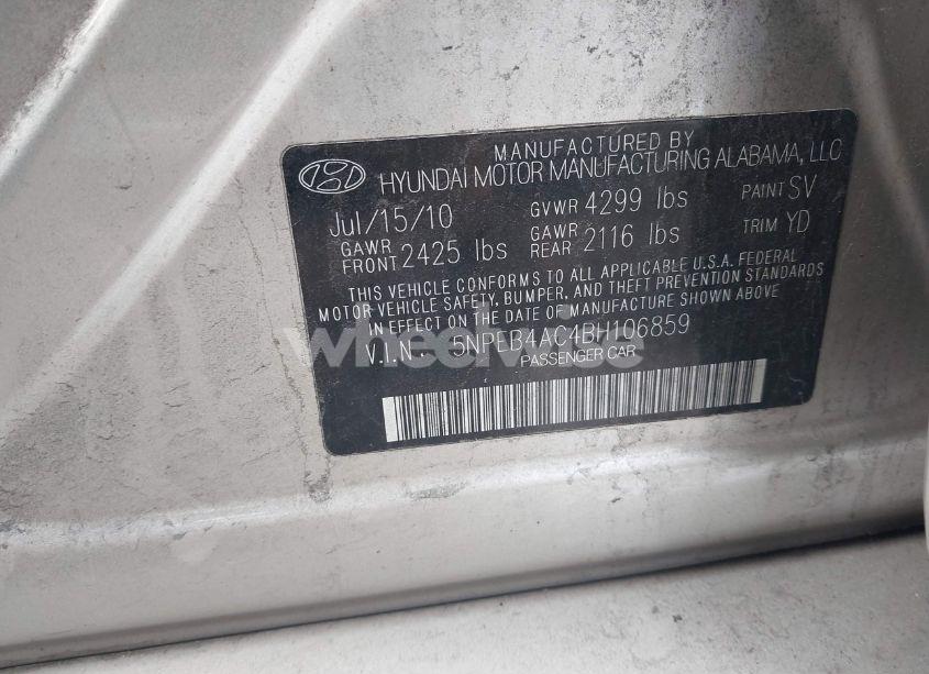 Photo 9 of 2011 Hyundai Sonata GLS (VIN 5NPEB4AC4BH106859)
