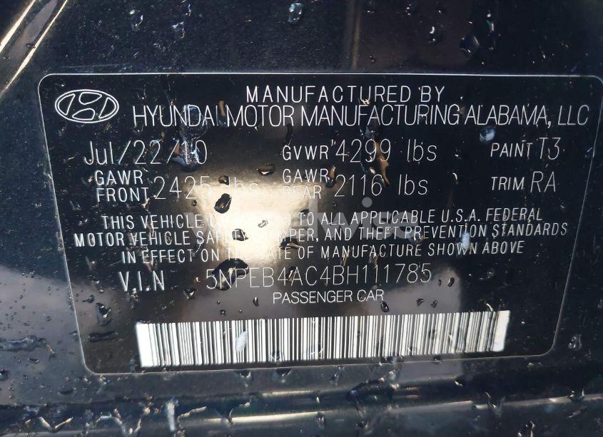 Photo 9 of 2011 Hyundai Sonata GLS (VIN 5NPEB4AC4BH111785)