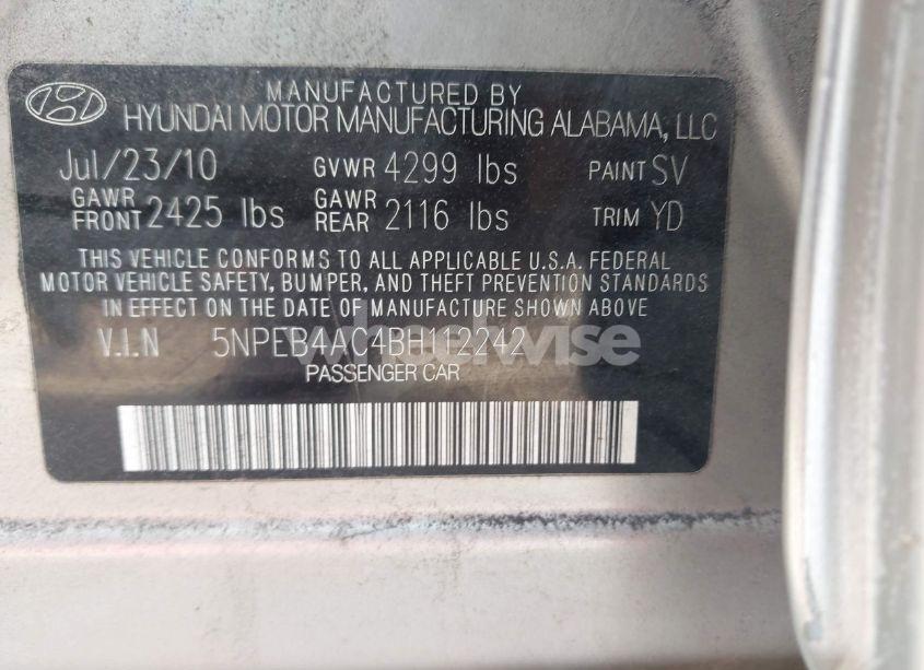 Photo 9 of 2011 Hyundai Sonata GLS (VIN 5NPEB4AC4BH112242)