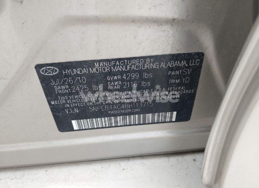 Photo 9 of 2011 Hyundai Sonata GLS (VIN 5NPEB4AC4BH113715)