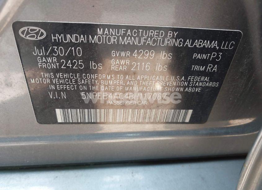 Photo 9 of 2011 Hyundai Sonata GLS (VIN 5NPEB4AC4BH117067)