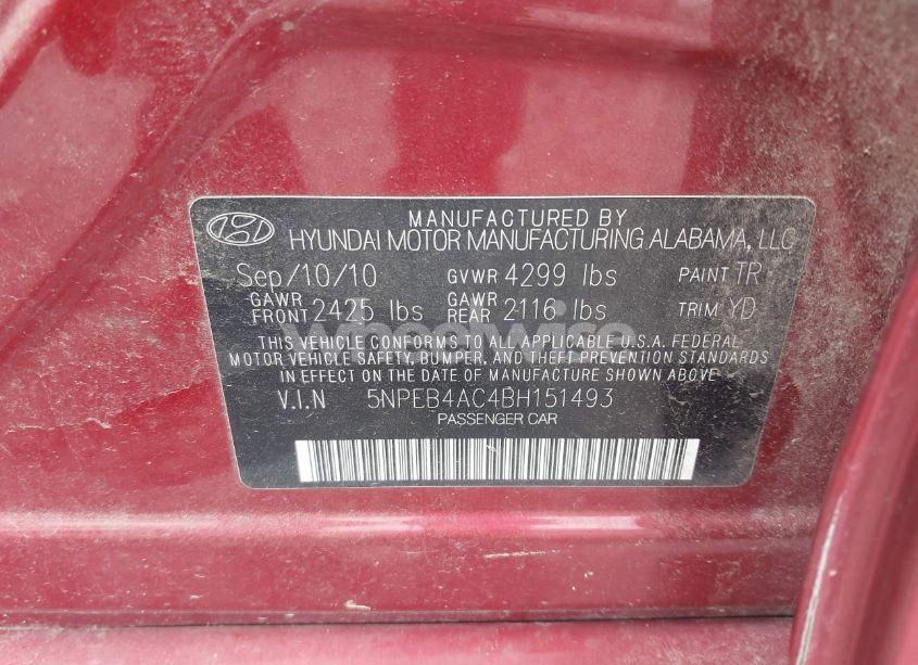 Photo 9 of 2011 Hyundai Sonata GLS (VIN 5NPEB4AC4BH151493)