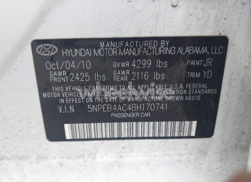 Photo 9 of 2011 Hyundai Sonata GLS (VIN 5NPEB4AC4BH170741)