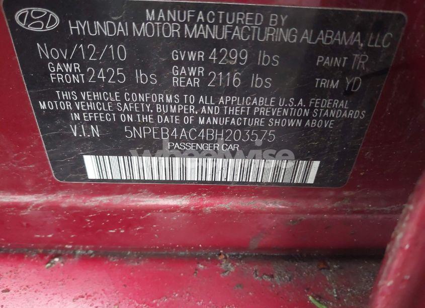 Photo 9 of 2011 Hyundai Sonata GLS (VIN 5NPEB4AC4BH203575)