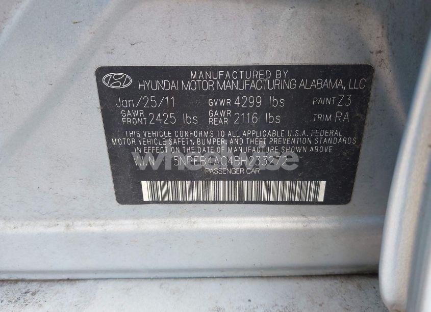 Photo 9 of 2011 Hyundai Sonata GLS (VIN 5NPEB4AC4BH233272)