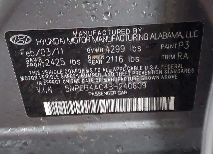 Photo 9 of 2011 Hyundai Sonata GLS (VIN 5NPEB4AC4BH240609)