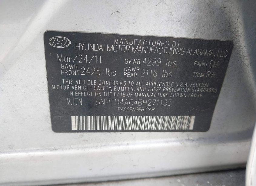 Photo 9 of 2011 Hyundai Sonata GLS (VIN 5NPEB4AC4BH271133)