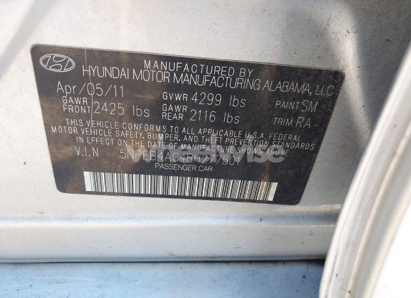 Photo 9 of 2011 Hyundai Sonata GLS (VIN 5NPEB4AC4BH277501)
