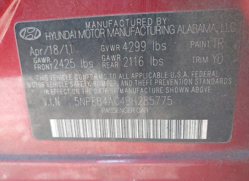 Photo 9 of 2011 Hyundai Sonata GLS (VIN 5NPEB4AC4BH285775)