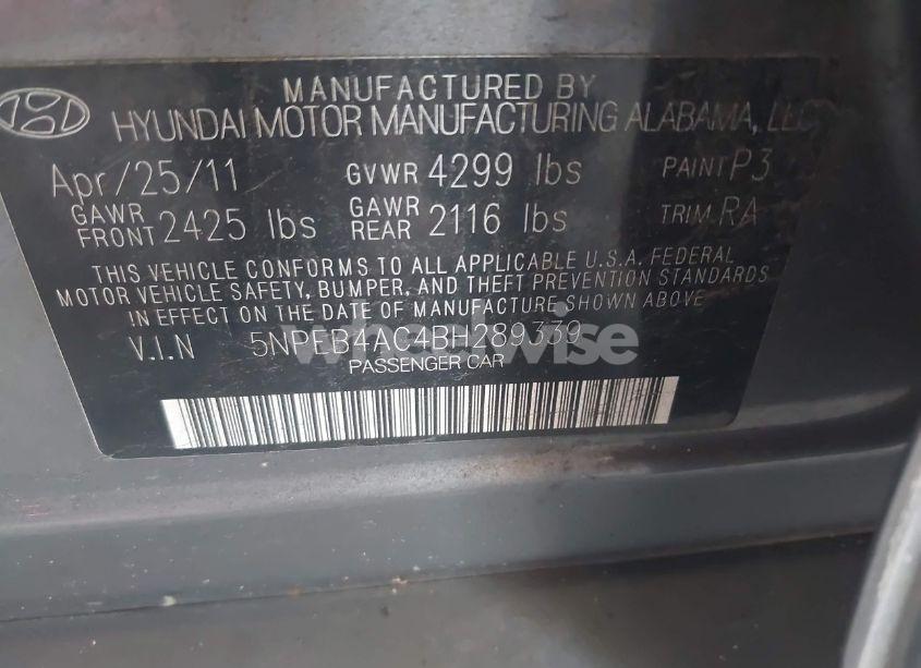 Photo 9 of 2011 Hyundai Sonata GLS (VIN 5NPEB4AC4BH289339)