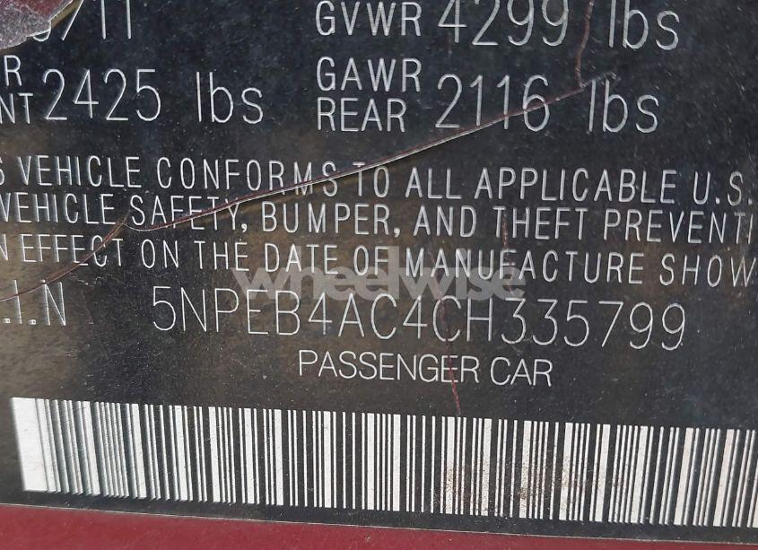 Photo 9 of 2012 Hyundai Sonata GLS (VIN 5NPEB4AC4CH335799)