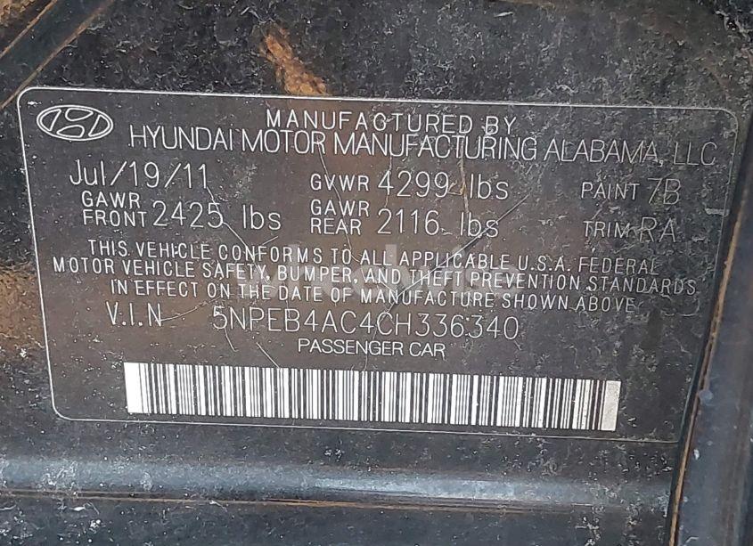 Photo 9 of 2012 Hyundai Sonata GLS (VIN 5NPEB4AC4CH336340)
