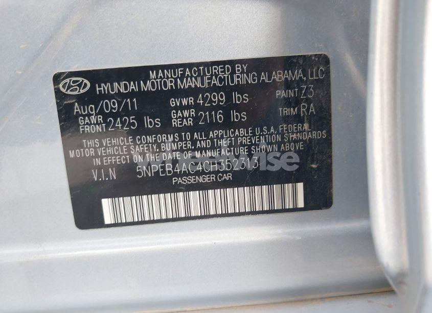 Photo 9 of 2012 Hyundai Sonata GLS (VIN 5NPEB4AC4CH352313)