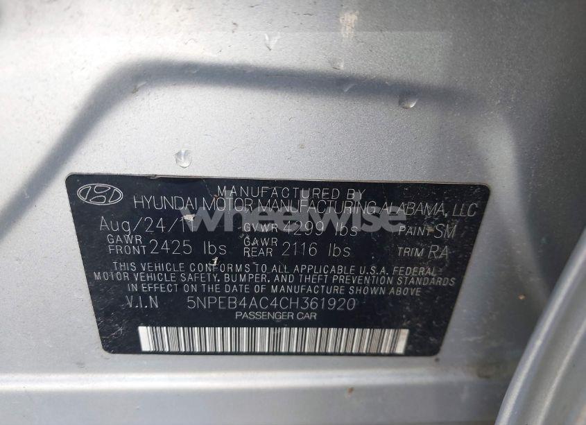 Photo 9 of 2012 Hyundai Sonata GLS (VIN 5NPEB4AC4CH361920)