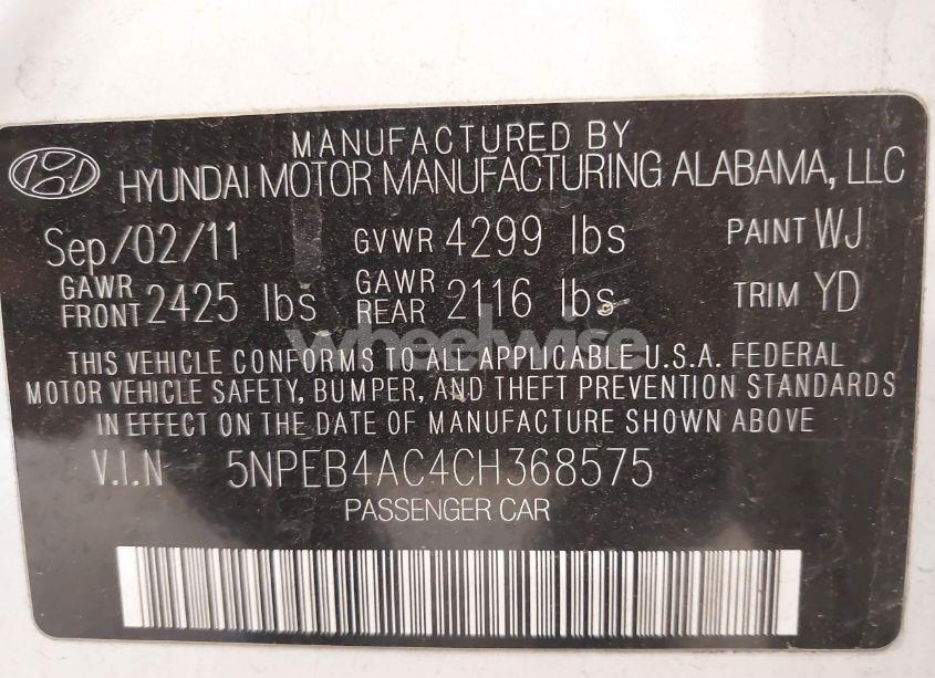 Photo 9 of 2012 Hyundai Sonata GLS (VIN 5NPEB4AC4CH368575)