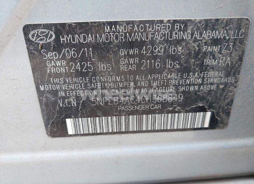 Photo 9 of 2012 Hyundai Sonata GLS (VIN 5NPEB4AC4CH368849)