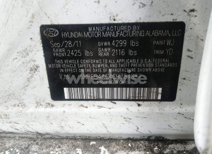 Photo 9 of 2012 Hyundai Sonata GLS (VIN 5NPEB4AC4CH384887)