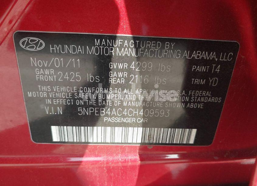 Photo 9 of 2012 Hyundai Sonata GLS (VIN 5NPEB4AC4CH409593)