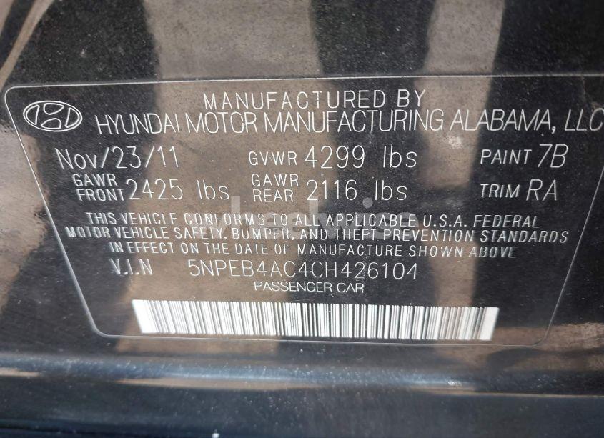 Photo 9 of 2012 Hyundai Sonata GLS (VIN 5NPEB4AC4CH426104)