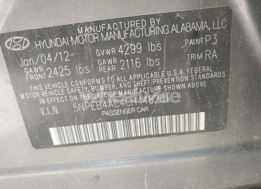 Photo 9 of 2012 Hyundai Sonata GLS (VIN 5NPEB4AC4CH448281)