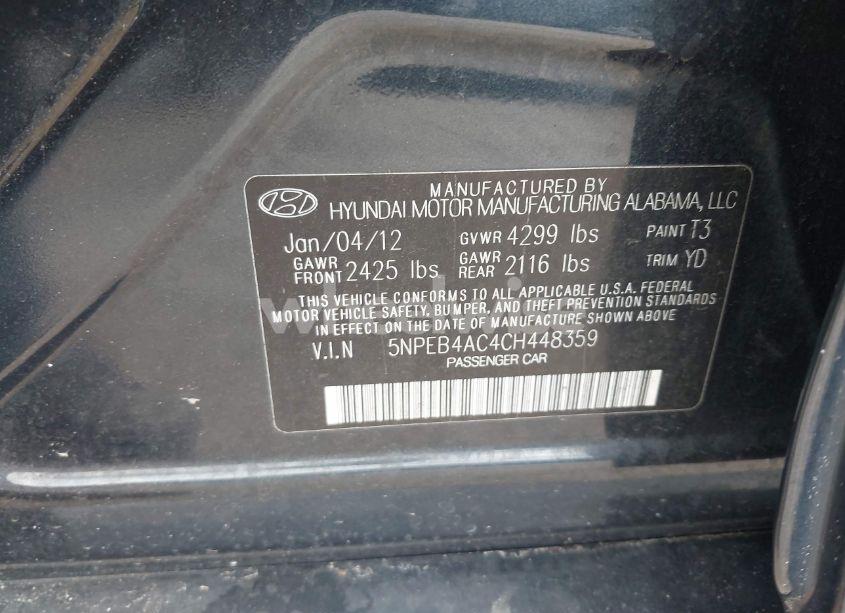 Photo 9 of 2012 Hyundai Sonata GLS (VIN 5NPEB4AC4CH448359)