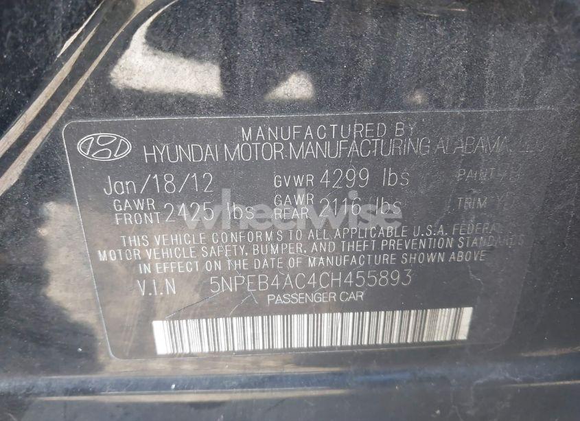 Photo 9 of 2012 Hyundai Sonata GLS (VIN 5NPEB4AC4CH455893)
