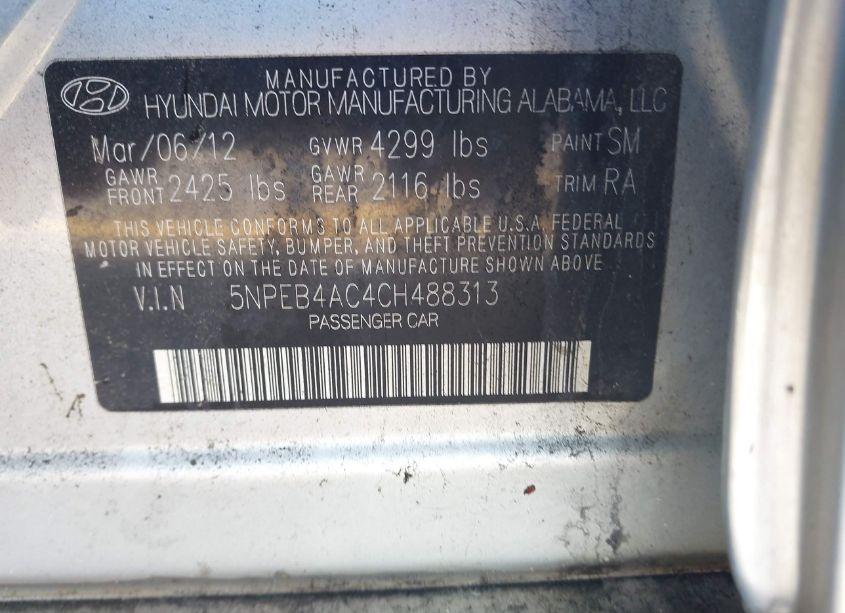 Photo 9 of 2012 Hyundai Sonata GLS (VIN 5NPEB4AC4CH488313)