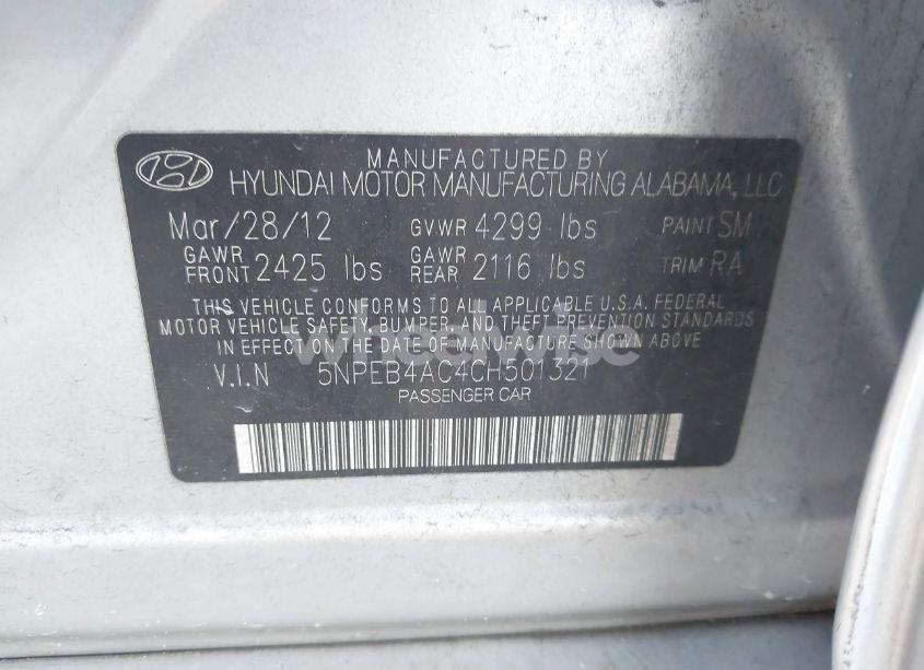 Photo 9 of 2012 Hyundai Sonata GLS (VIN 5NPEB4AC4CH501321)